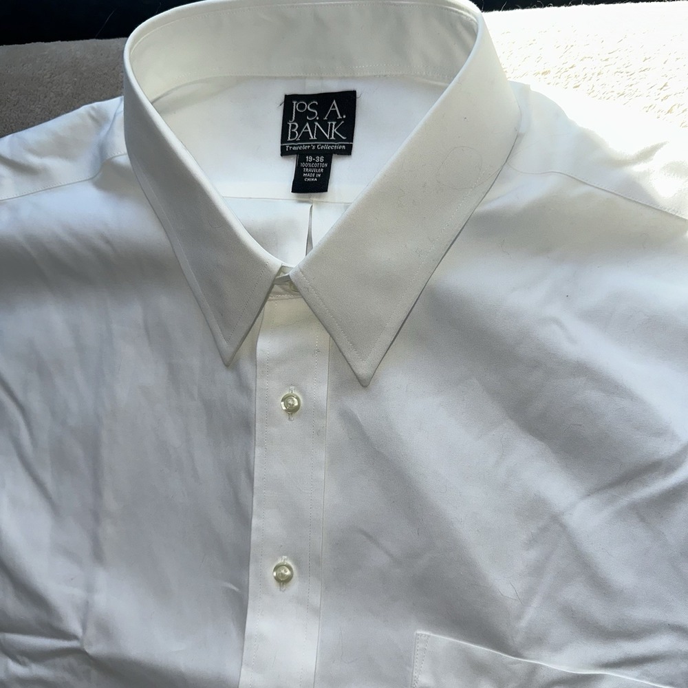 NWT Jos A Bank Travelers Shirt Mens 19 36 White Cotton Big Tall Flaw Read